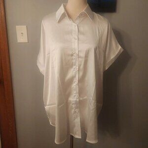 NEW Chigant Women's Satin Button Up Silky Blouse White XXL